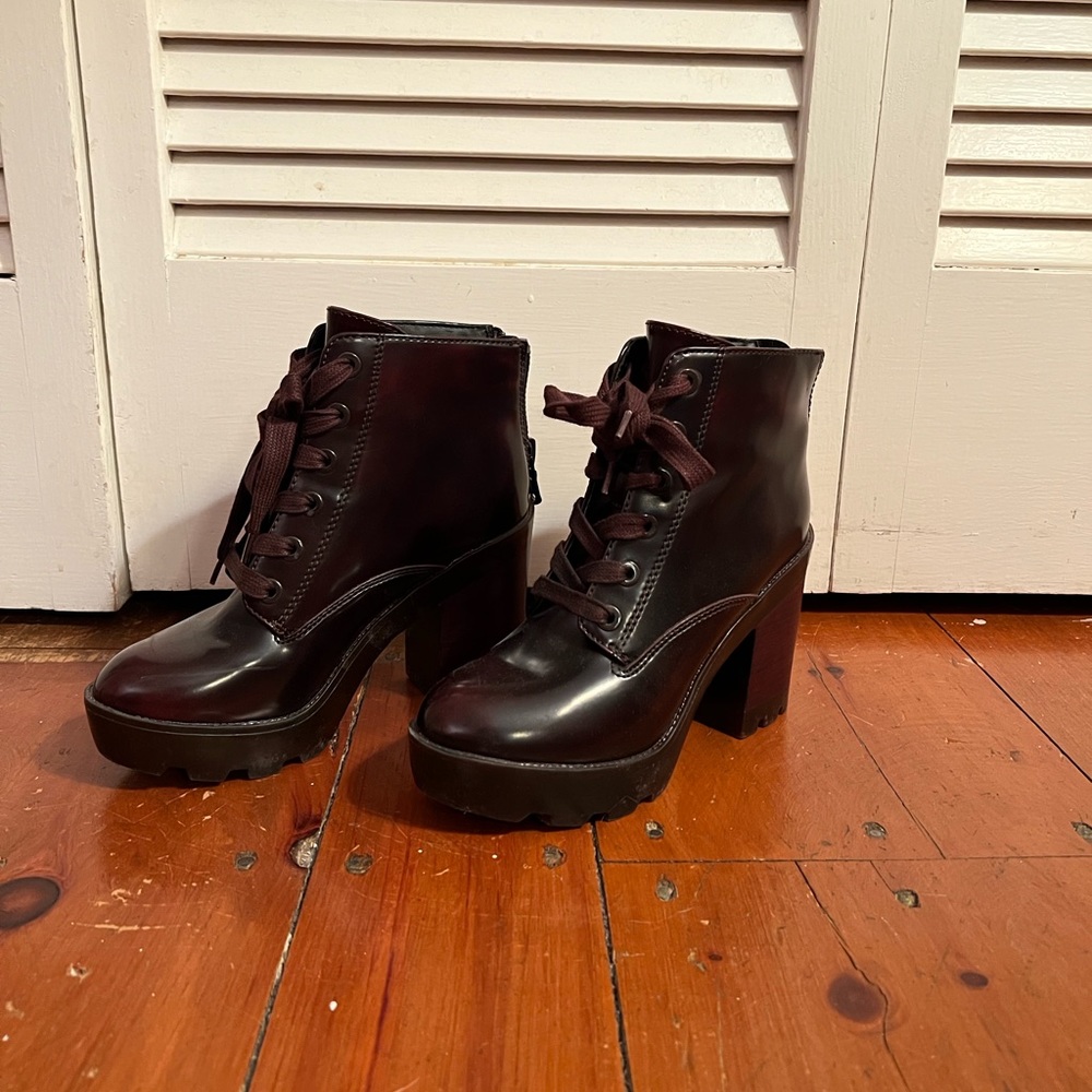 Aldo Burgundy Chunky Heel Boot